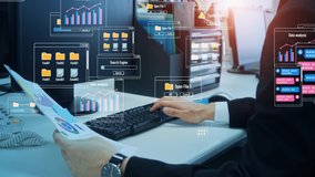 Businessman using a computer. Dialogs of software. - Powered by Shutterstock - Get 15% off with code: PIKWIZARD15