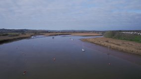 Topsham and River Exe from a drone, Exeter, Devon, England, Europe