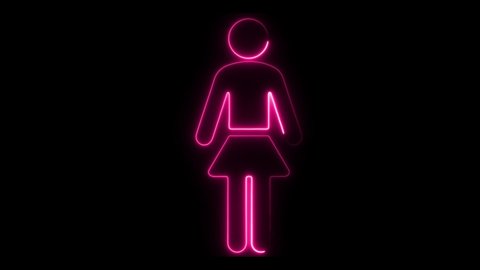 Glowing Neon Red Line Girl Icon Isolated on Black Background. 4K Ultra HD Video Motion Graphic Animation.