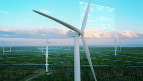 Scenic Aerial Drone Footage of Environmental Wind Turbines in a Forest Near the Sea. Green Renewable Energy Park with VFX Augmented Reality Holograms Shows Internet of Things Online Connectivity. - Powered by Shutterstock - Get 15% off with code: PIKWIZARD15