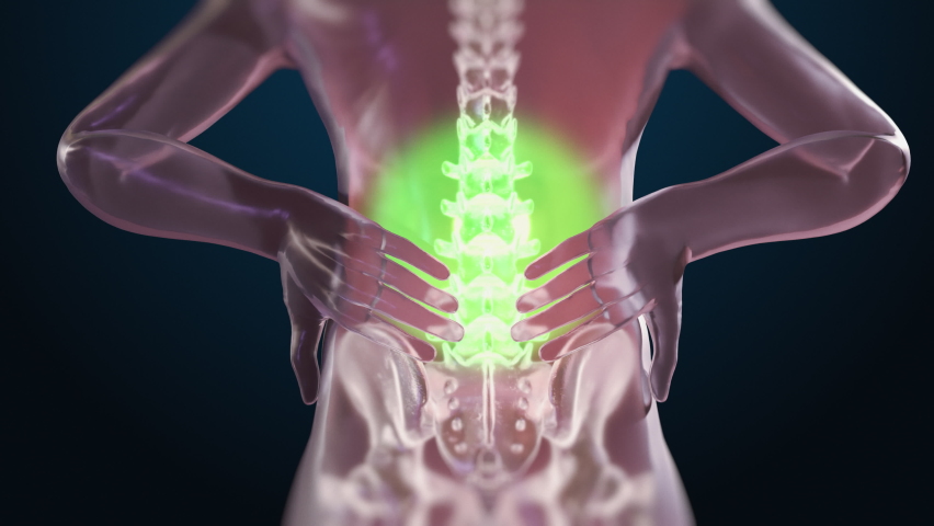 VFX Back Pain Virtual Reality Presentation Render. Animated Person Experiencing Discomfort in a Result of Spine Trauma or Arthritis. Schematic Medical Visualization. | Shutterstock HD Video #1088284725