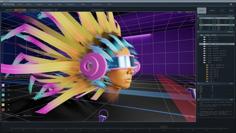 Digital User Interface of a Virtual Reality Design Software for Creating Art Installations. Interactive Simulator VR App for Making Cyber Craft, Expressive Animation, Building Metaverse.