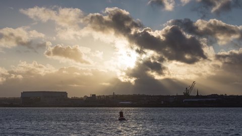 The sunset of Merseyside river time lapse, Albert Dock Liverpool, UK