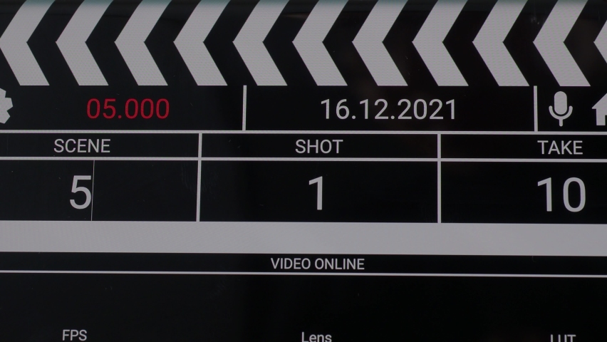 Digital Film slate. Movie clapper board interface. Digital number running and counting before shooting movie or filming. clapperboard for video recording and vdo production. Film industry tools. | Shutterstock HD Video #1088297453