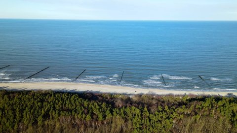Chalupy Beach With Wave Breaker In The Baltic Sea - Nudist And Naturist Beach Near Kuznica In Poland. - aerial