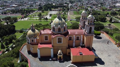 A close up of the Cholula cathedral in Puebla, Mexico
