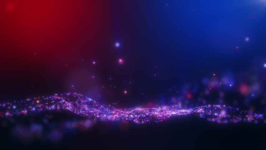 Dark red blue glow dust particles, light effect.