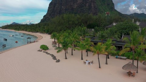 Scenic beach on Caribbean island for summer holidays vacation, Aerial video footage from drone of Martinique, Antilles with beautiful blue sea water and sandy coastline. Beach with turquoise water