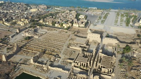 Rare Aerial Drone Shot of Karnak Temple, Nile, and Valley of the Kings in Luxor, Egypt