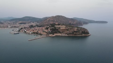 Aerial view of Nafplio harbor and townscape, Greece