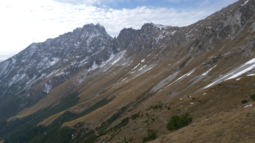 Innsbruck North Chain, Nordkette slow pan over majestic mountain range