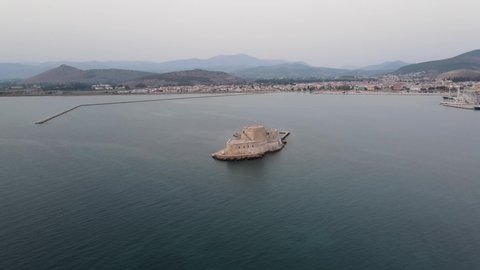 Water castle in the small island of Bourtzi located in the middle of the harbour of Nafplio, Greece.