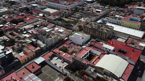 Aerial footages of the city of Puebla in the morning during the summer season. Mexico