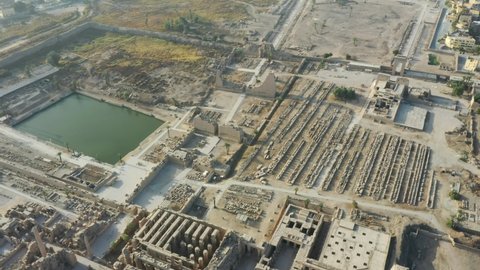 Rare Aerial Drone 270 Degree Spin Shot of Karnak Temple in Luxor, Egypt