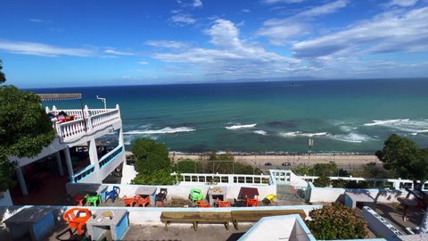 Tangier, Morocco - March 04, 2022; Panoramic view over the Mediterranean Sea from the Hafa cafe