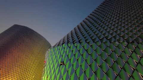 Dubai, UAE - March 7, 2022: Pakistan pavilion at Expo2020 in Dubai lit up in the evening, colorful exterior facade