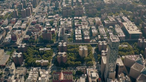 Aerial view of New York city neighborhood 4K