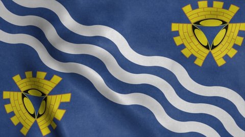 Merseyside flag, England, waving in wind. Realistic flag background