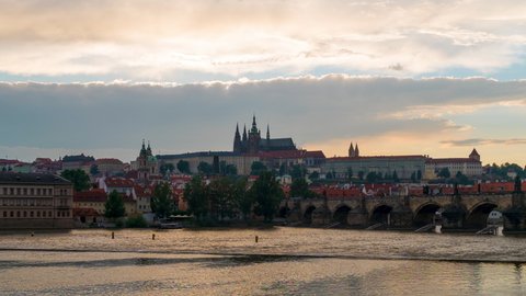 Prague Downtown - Czech Republic Castle - day to night Timelapse