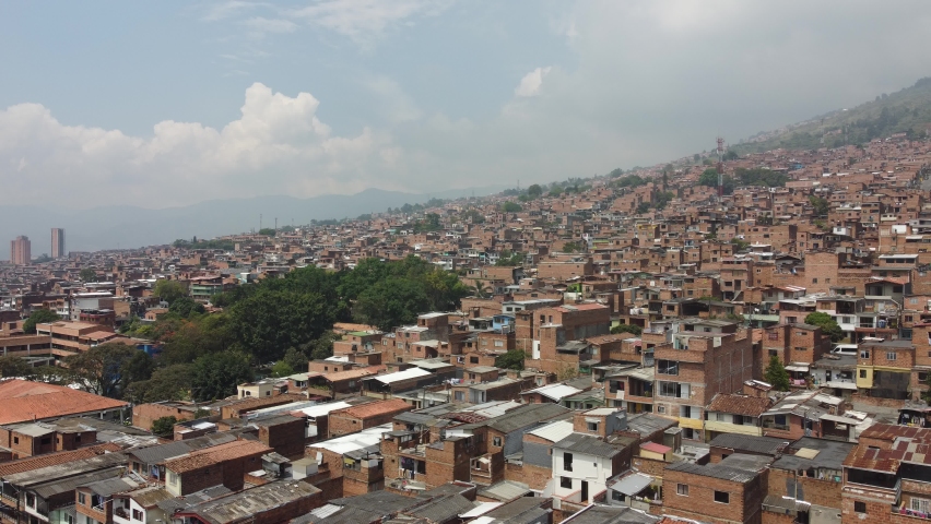 Aerial view moving away of Medellín neighborhood