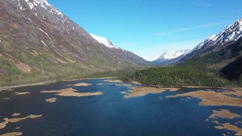 An aerial view of Tern Lake near Cooper Landing, Alaska. This is a popular place to view birds of various species as they nest and raise their young.