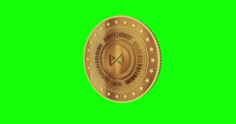 Axie AXS infinity, game cryptocurrency isolated gold coin on green screen loopable background. Rotating golden metal looping abstract concept. 3D loop seamless animation.