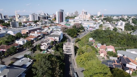 Bento Gonçalves, Rio Grande do Sul, Brazil, circa February 2022: Aerial view of the famous touristic city "Bento Gonçalves", Rio Grande do Sul, in south of Brazil.