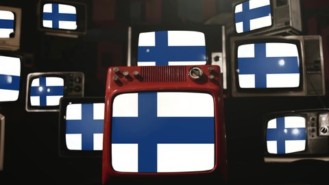 Flag of Finland and Vintage Televisions. 4K Resolution.