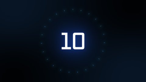 Countdown From 10 to 0. Blue Colors, Glow, Minimalistic, Animation.