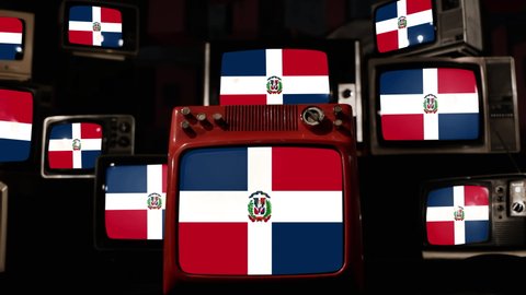 Flag of the Dominican Republic and Vintage Televisions. 4K Resolution.