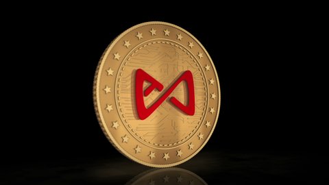 Axie AXS infinity, game cryptocurrency 3d gold coin on background. Rotate golden metal abstract concept animation of transaction and blockchain technology.