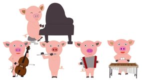 The piglets are singing songs and playing musical instruments.