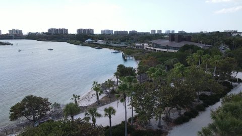 aerial, twisting from Overlook Park to New Pass in Sarasota, Florida