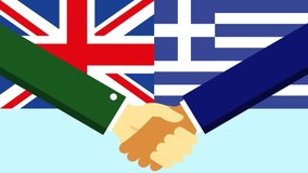 Two people shaking handshake with United Kingdom and Greece flag, Handshake icon, business agreement handshake. - Powered by Shutterstock - Get 15% off with code: PIKWIZARD15