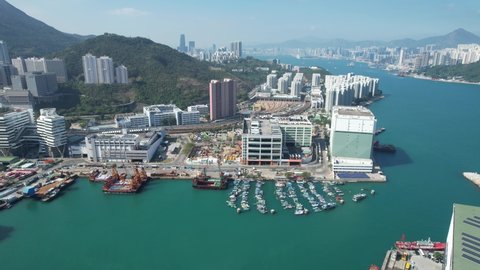 Chai Wan, Siu Sai Wan, Heng Fa Chuen, a seaside residential area with housing construction and well development zone, including various public and private buildings, Hong Kong East city, Aerial view