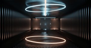 3d rendering metal sci fi corridor with rotating light blue and yellow neon ring. Concept futuristic motion graphic. - Powered by Shutterstock - Get 15% off with code: PIKWIZARD15
