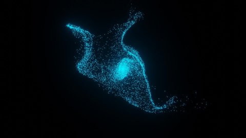 Abstract blue light particle wave on black background. 3D Animation of digital technology flow