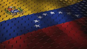Venezuela hi-tech shield flag maked by composite metallic steel hexagonal plates, military armor technolgy. Looped video