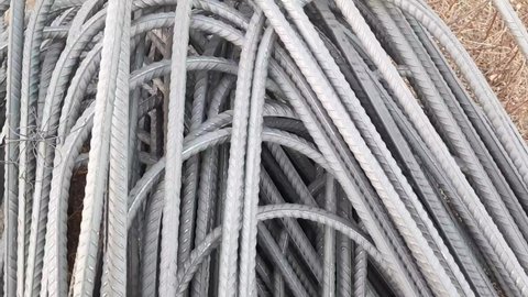 The Footage of Lots Of Iron Rod Or Iron Bar Or Steel Bar Or Steel Rod For Construction Work - Round Hot Rolled Construction Steel Rod