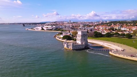 Belém Tower (Torre de Belém). Fortress monument in Lisbon on the Tagus River.
