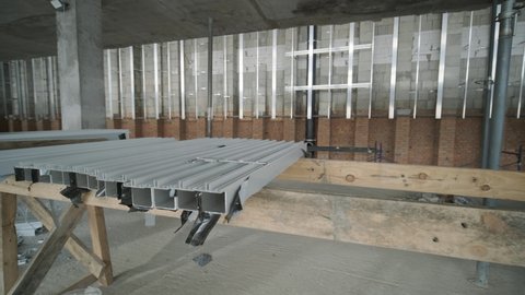 Metal profile beam Steel in packs at the construction