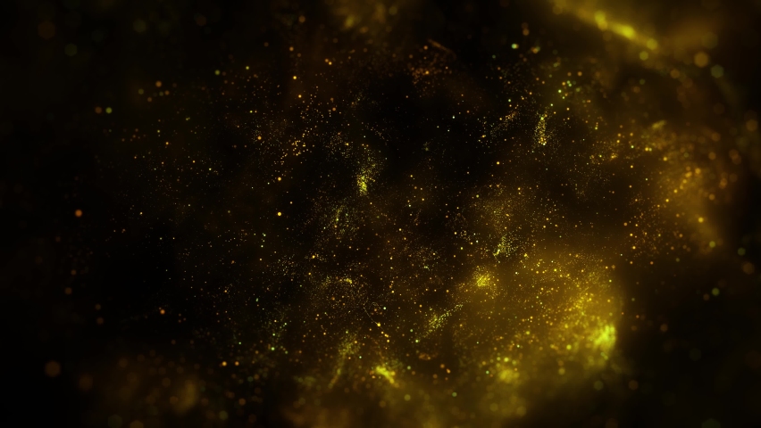 Gold Particles Moving Background. fast energy flying wave line with flash lights. Particle from below. Particle gold dust flickering on black background. Abstract Footage background for text.  Royalty-Free Stock Footage #1088385477