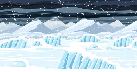 Glacier frost background with falling snowflakes. Alpha for a first stage and snow.
