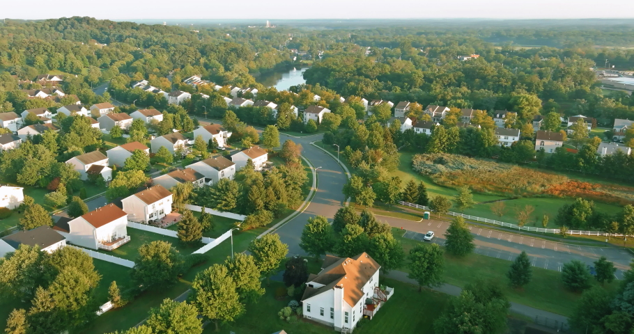 Arieal top view of American East Brunswick town of house development complex community in New Jersey Royalty-Free Stock Footage #1088399051