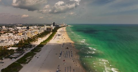 Aerial beach flyover Miami Spring Break 2022 scene 5k
