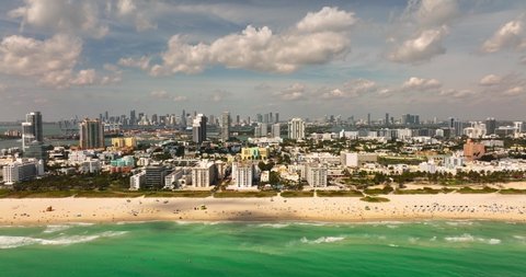 5k aerial flyby Miami Beach during 2022 Spring Break