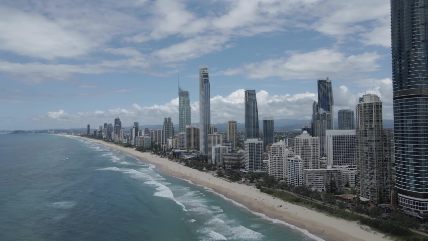 High-rise Apartments, Hotels, And Beach At Surfers Paradise, Queensland, Australia. - aerial