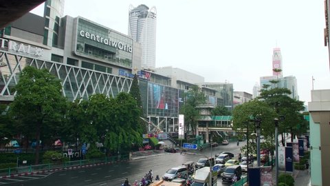 Bangkok , Bangkok , Thailand - 10 30 2021: Centralworld shopping mall in Bangkok during covid 19 lockdowns. Thailand's economy has been hugely affected because of the pandemic.