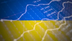 Ukraine flag and stock chart. Stock market drops, financial crisis in Ukraine. Stock market exchange loss trading graph analysis investment business graph charts financial - Powered by Shutterstock - Get 15% off with code: PIKWIZARD15