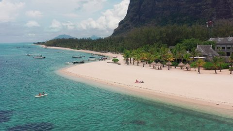 Scenic beach on Caribbean island for summer holidays vacation, Aerial video footage from drone of Martinique, Antilles with beautiful blue sea water and sandy coastline. Beach with turquoise water